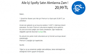 Spofity Üyeliklere Zam